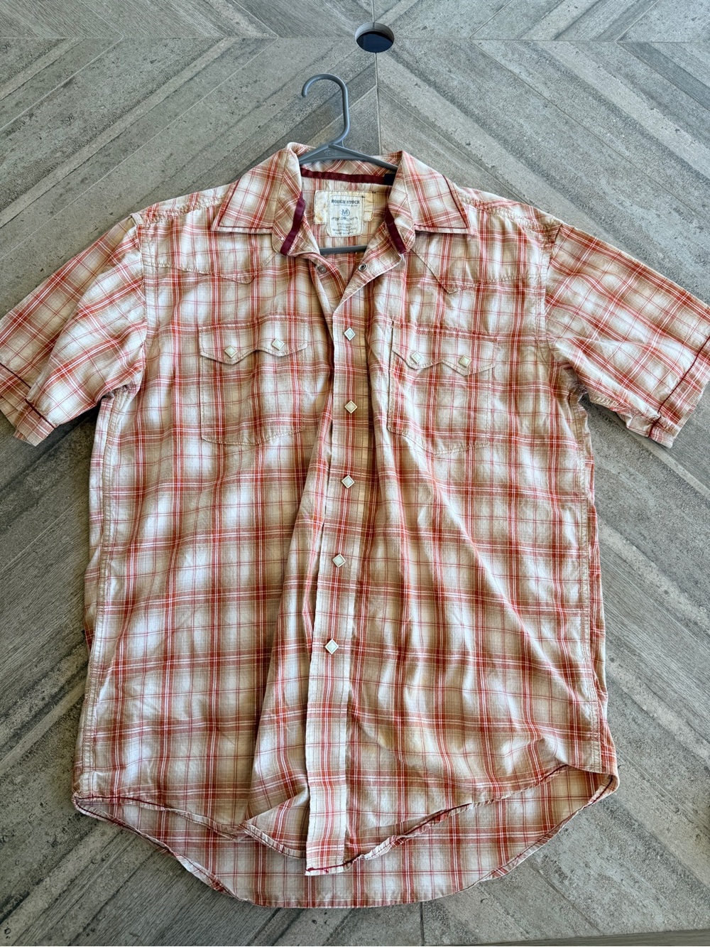 Men's Short Sleeve Pearl Snap - Red & Cream